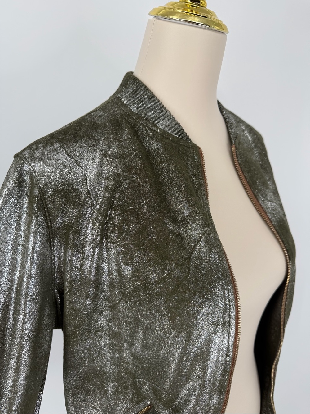 Zara, Olive/Metallic Bomber Jacket, Size XS - Picture 14 of 15